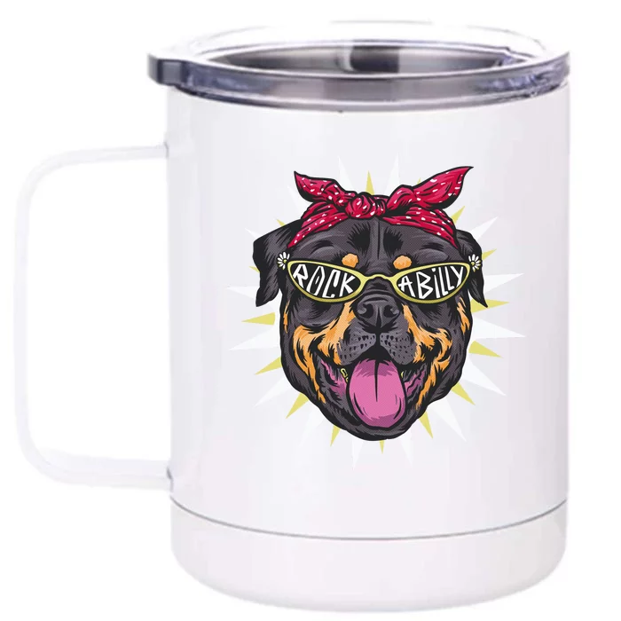 Rockabilly Rottweiler Dog Front & Back 12oz Stainless Steel Tumbler Cup