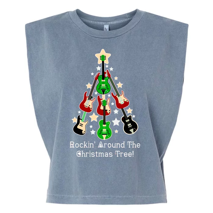 Rockin' Around the Christmas Tree Funny Guitar Garment-Dyed Women's Muscle Tee