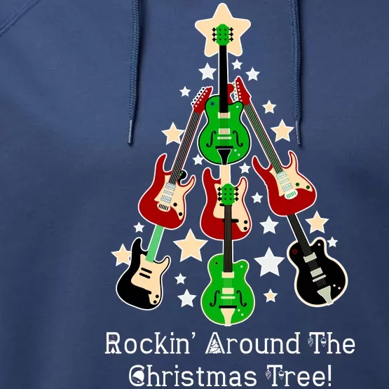 Rockin' Around the Christmas Tree Funny Guitar Performance Fleece Hoodie