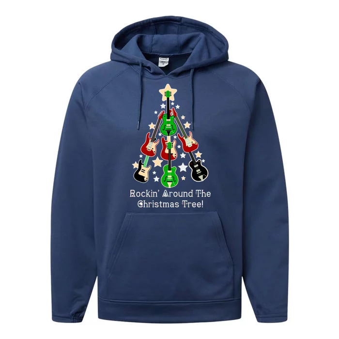 Rockin' Around the Christmas Tree Funny Guitar Performance Fleece Hoodie