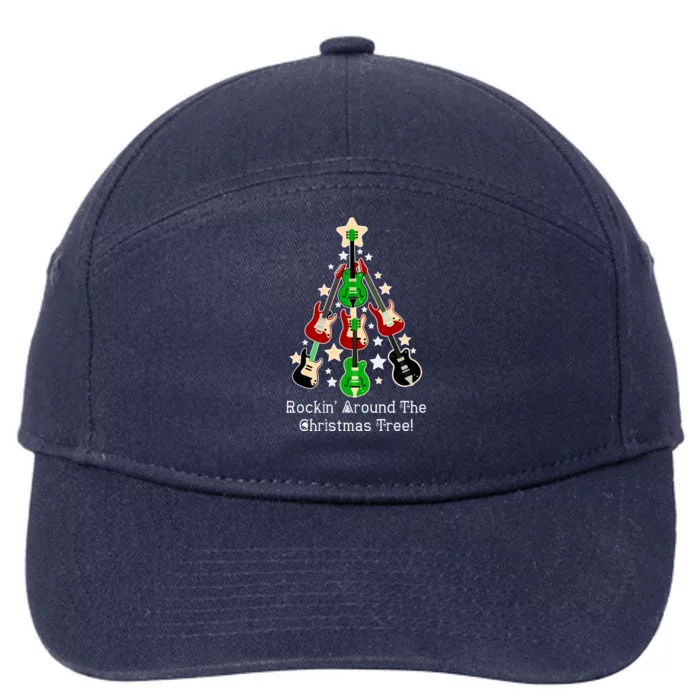 Rockin' Around the Christmas Tree Funny Guitar 7-Panel Snapback Hat