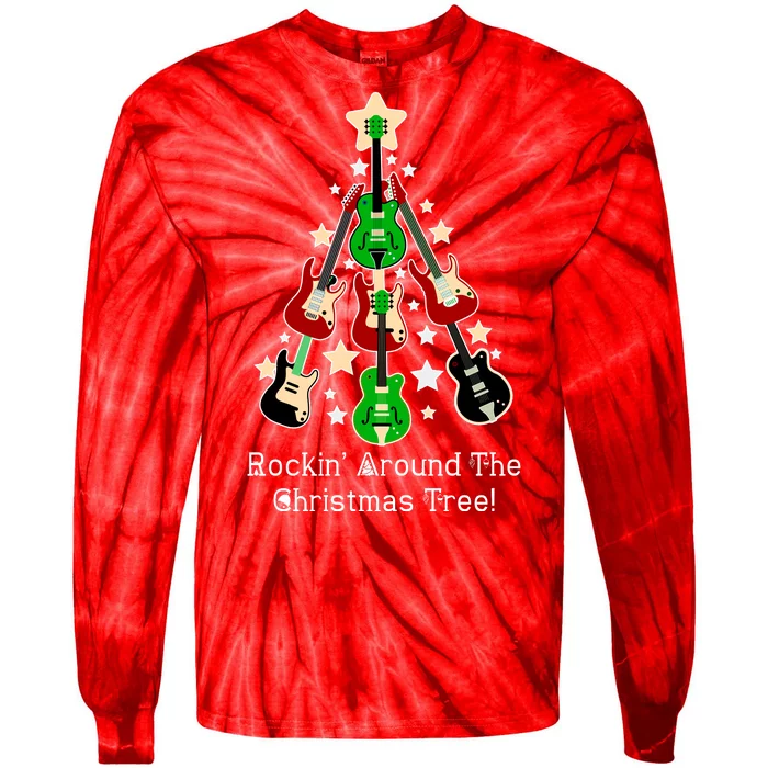 Rockin' Around the Christmas Tree Funny Guitar Tie-Dye Long Sleeve Shirt