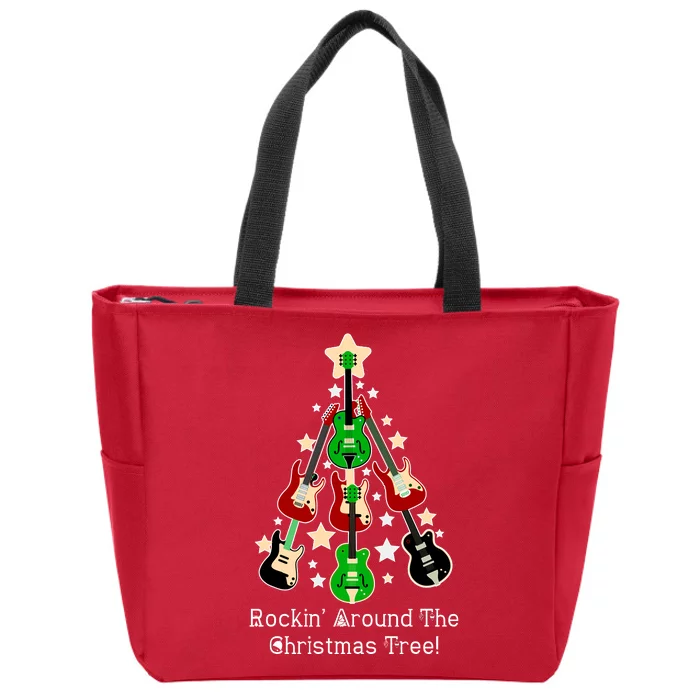 Rockin' Around the Christmas Tree Funny Guitar Zip Tote Bag