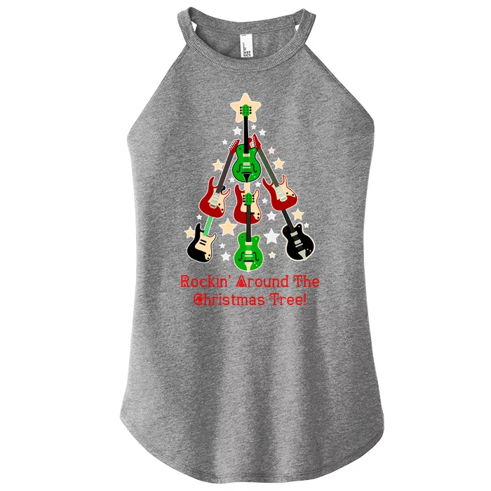 Rockin' Around the Christmas Tree Funny Guitar Women’s Perfect Tri Rocker Tank