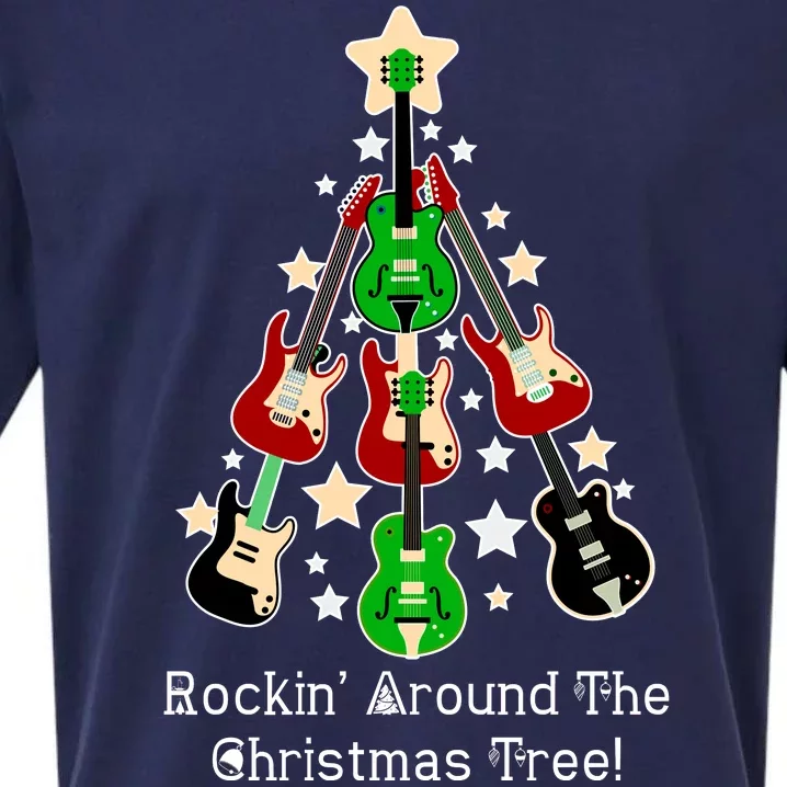 Rockin' Around the Christmas Tree Funny Guitar Sueded Cloud Jersey T-Shirt