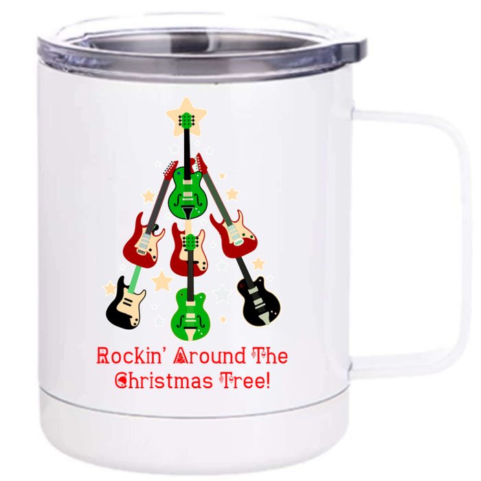 Rockin' Around the Christmas Tree Funny Guitar Front & Back 12oz Stainless Steel Tumbler Cup