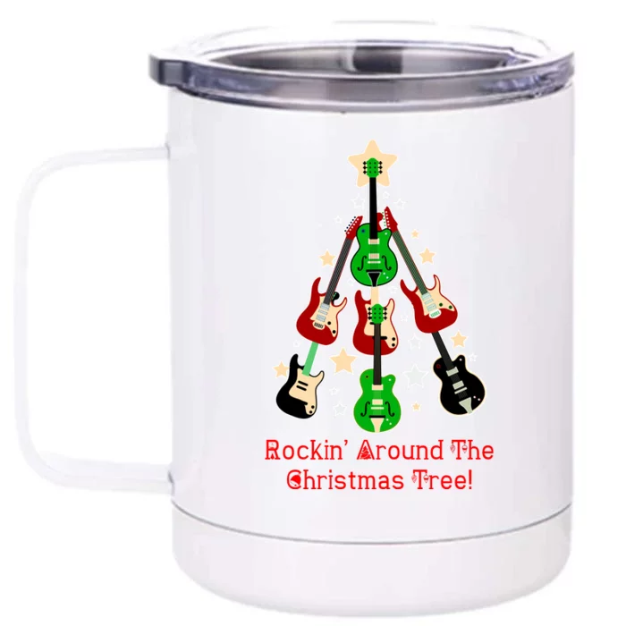 Rockin' Around the Christmas Tree Funny Guitar Front & Back 12oz Stainless Steel Tumbler Cup