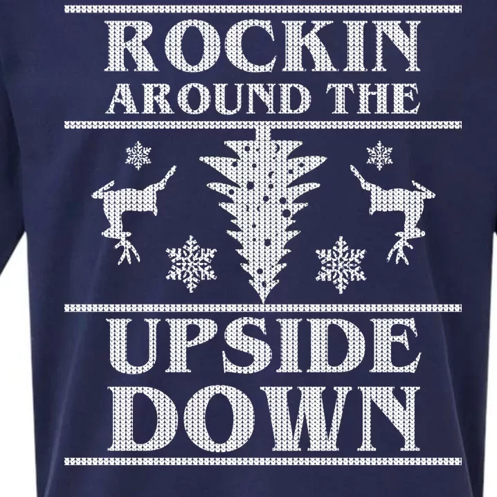 Rockin Around The Upside Down Ugly Christmas Sueded Cloud Jersey T-Shirt