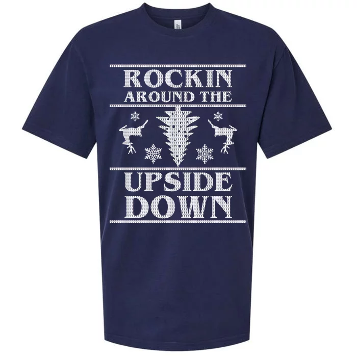 Rockin Around The Upside Down Ugly Christmas Sueded Cloud Jersey T-Shirt