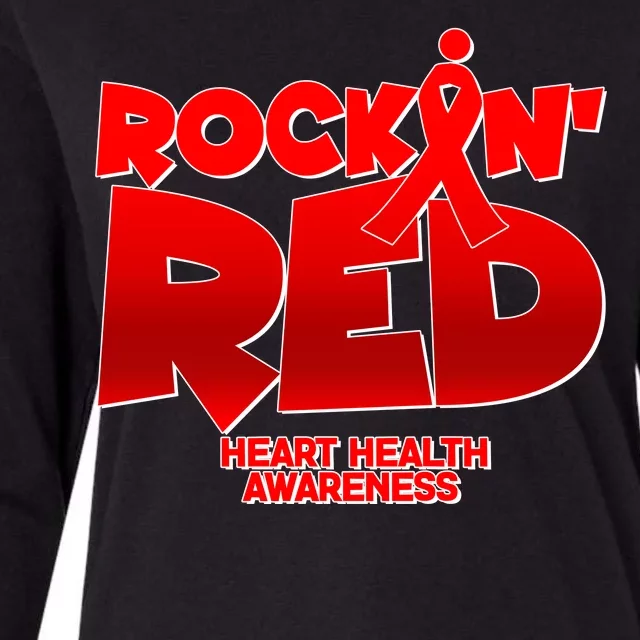 Rockin Red Heart Health Awareness Womens Cotton Relaxed Long Sleeve T-Shirt