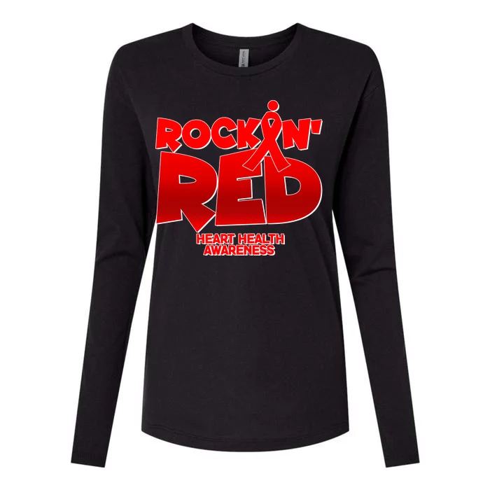 Rockin Red Heart Health Awareness Womens Cotton Relaxed Long Sleeve T-Shirt