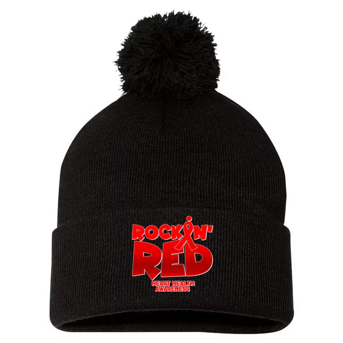 Rockin Red Heart Health Awareness Pom Pom 12in Knit Beanie