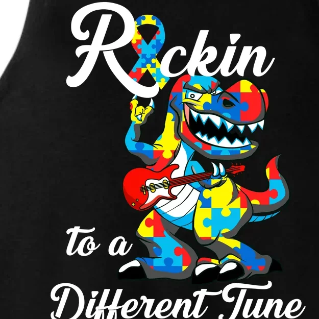 Rockin To A Different Tune Autism Dinosaur Ladies Tri-Blend Wicking Tank