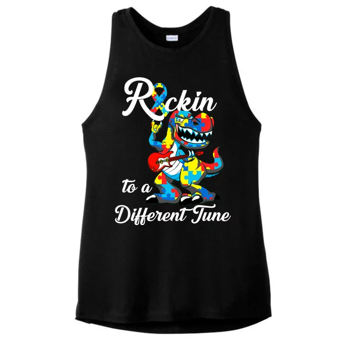 Rockin To A Different Tune Autism Dinosaur Ladies Tri-Blend Wicking Tank