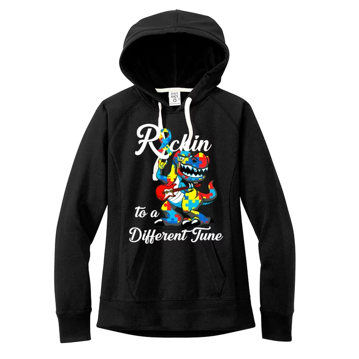 Rockin To A Different Tune Autism Dinosaur Women's Fleece Hoodie