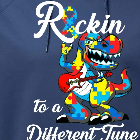 Rockin To A Different Tune Autism Dinosaur Performance Fleece Hoodie