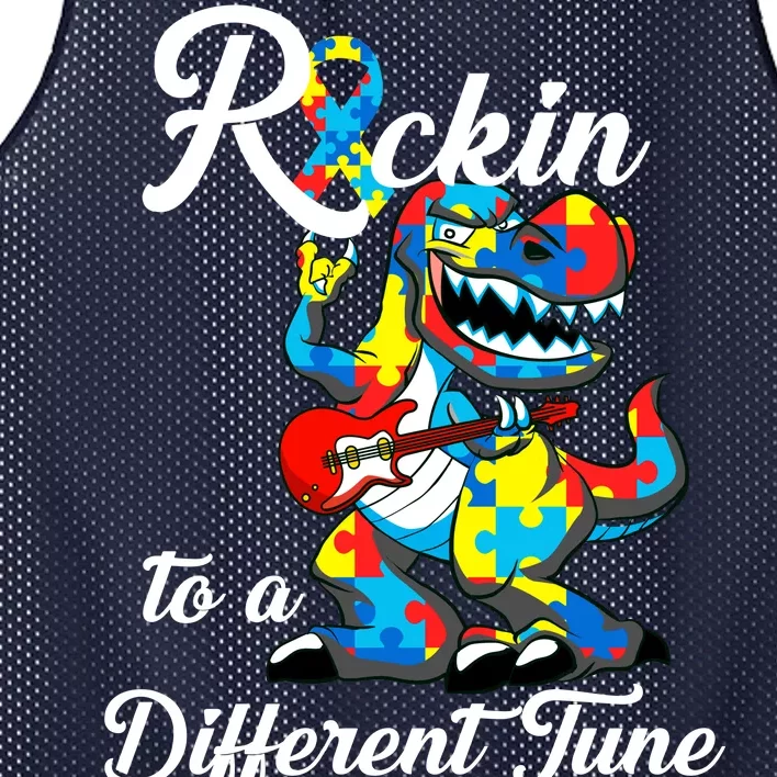 Rockin To A Different Tune Autism Dinosaur Mesh Reversible Basketball Jersey Tank