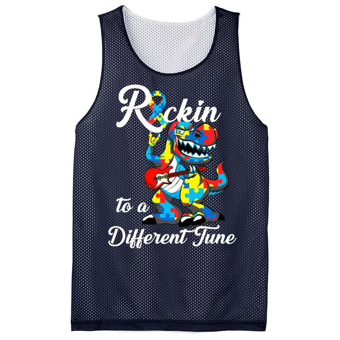 Rockin To A Different Tune Autism Dinosaur Mesh Reversible Basketball Jersey Tank