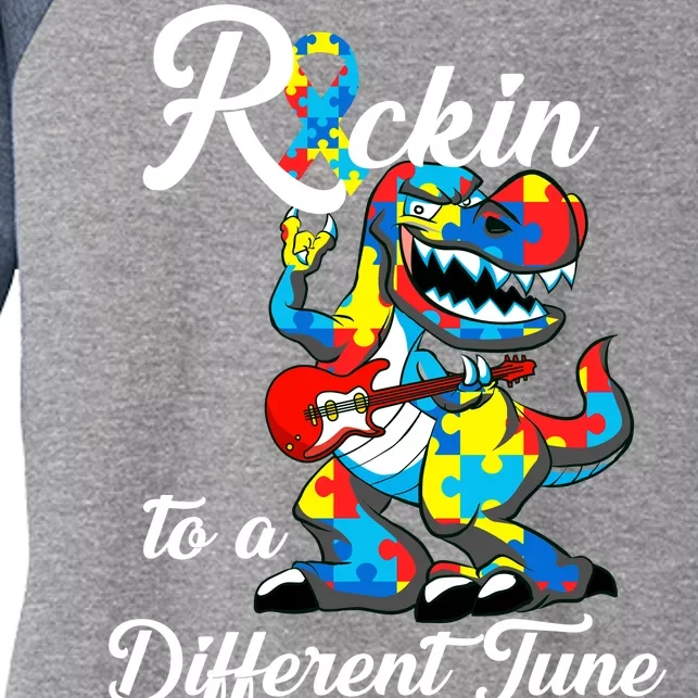 Rockin To A Different Tune Autism Dinosaur Women's Tri-Blend 3/4-Sleeve Raglan Shirt