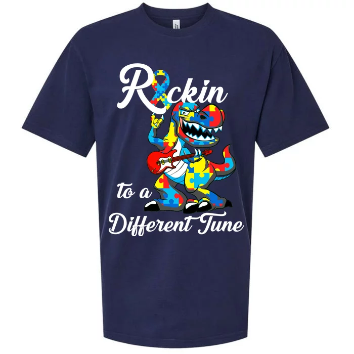 Rockin To A Different Tune Autism Dinosaur Sueded Cloud Jersey T-Shirt