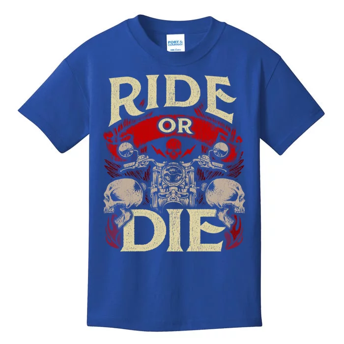 Ride Or Die Skull Motorcycle Cool Gift Bike Biker Grandpa Kids T-Shirt