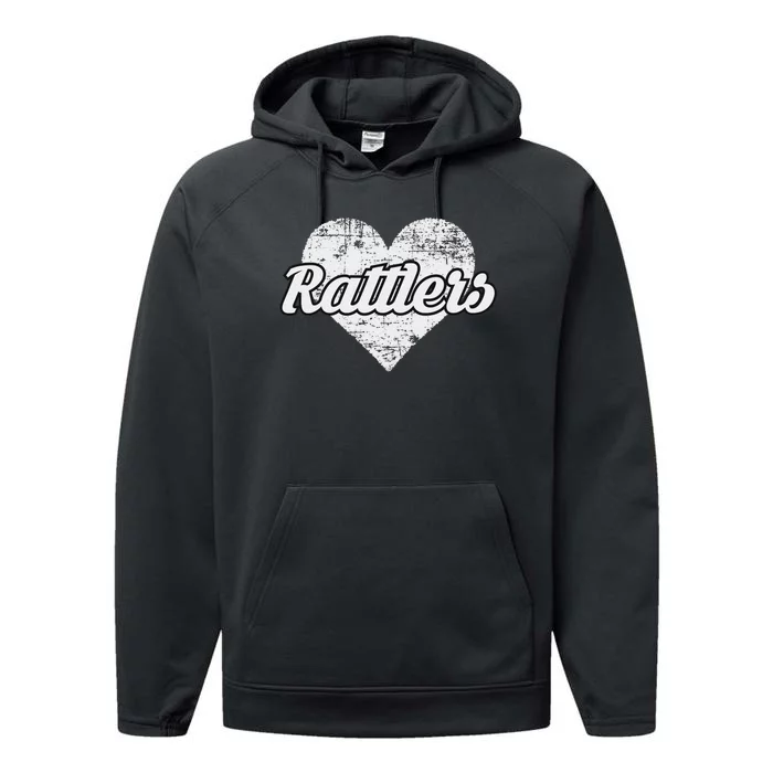 Rattlers Over Distressed Heart Rio Grande City Performance Fleece Hoodie