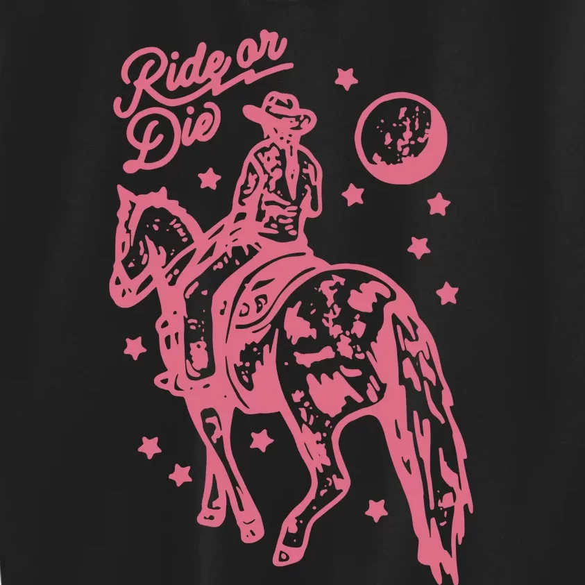 Ride Or Die Western Cowgirl Bohemian Retro Kids Sweatshirt