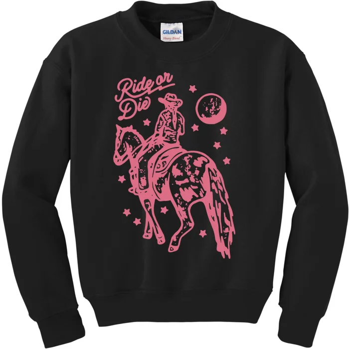 Ride Or Die Western Cowgirl Bohemian Retro Kids Sweatshirt