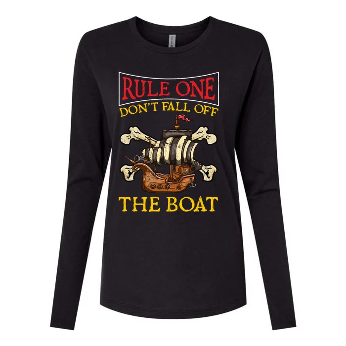 Rule One Dont Fall Off The Boat Funny Pirate Boating Gift Womens Cotton Relaxed Long Sleeve T-Shirt