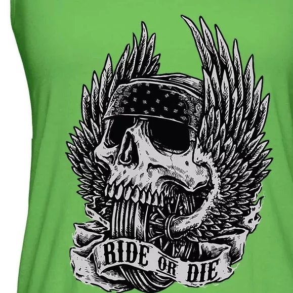 Ride Or Die Biker Skull And Winged Wheel Ladies Essential Flowy Tank