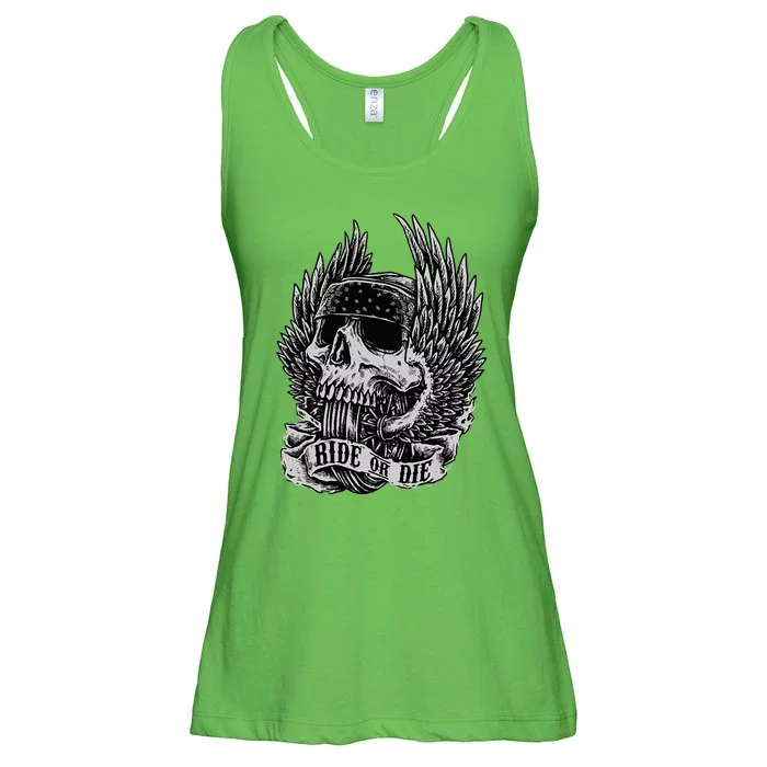 Ride Or Die Biker Skull And Winged Wheel Ladies Essential Flowy Tank