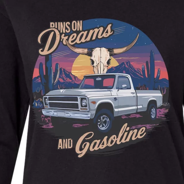 Runs On Dreams And Gasoline Womens Cotton Relaxed Long Sleeve T-Shirt