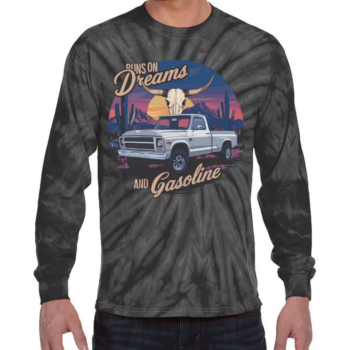 Runs On Dreams And Gasoline Tie-Dye Long Sleeve Shirt