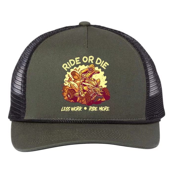 Rides Or Die Less Works Ride More All Terrain Vehicle ATV Premium Retro Rope Trucker Hat Cap