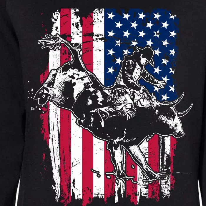 Rodeo Bull Rider American Flag Womens California Wash Sweatshirt