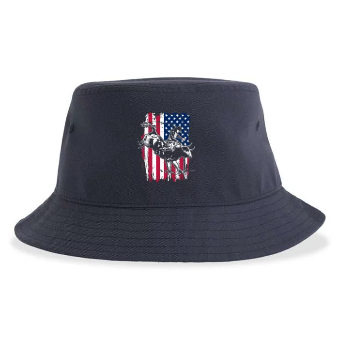 Rodeo Bull Rider American Flag Sustainable Bucket Hat