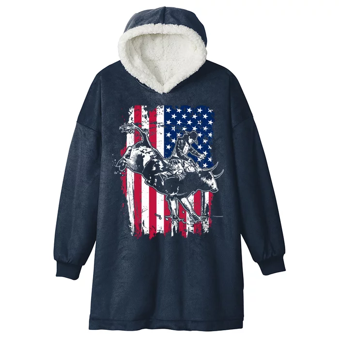 Rodeo Bull Rider American Flag Hooded Wearable Blanket