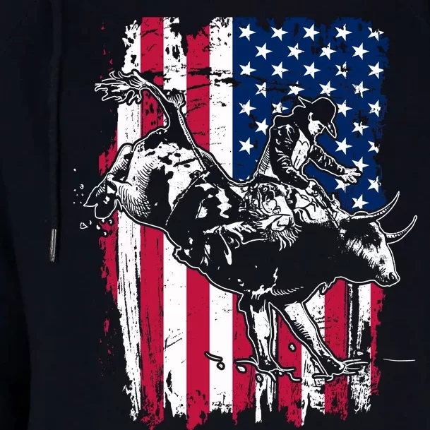 Rodeo Bull Rider American Flag Womens Funnel Neck Pullover Hood