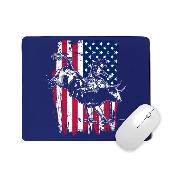 Rodeo Bull Rider American Flag Mousepad