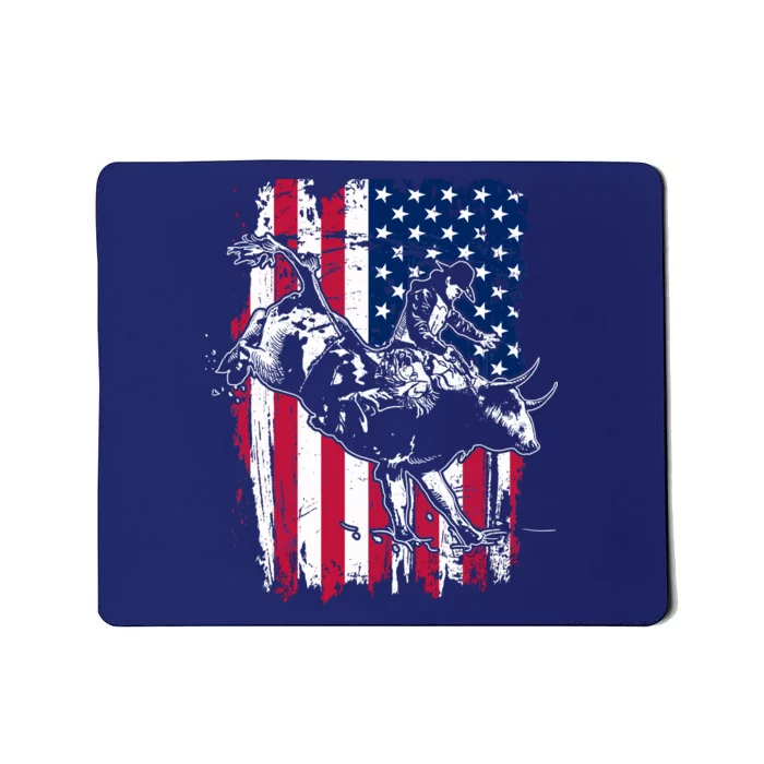 Rodeo Bull Rider American Flag Mousepad