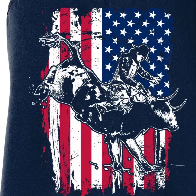 Rodeo Bull Rider American Flag Women's Racerback Tank