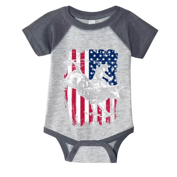 Rodeo Bull Rider American Flag Infant Baby Jersey Bodysuit