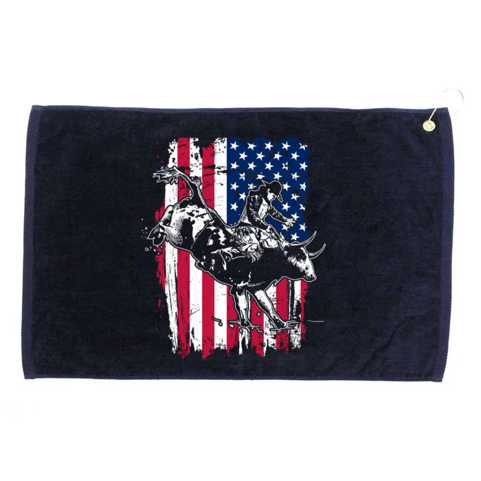 Rodeo Bull Rider American Flag Grommeted Golf Towel