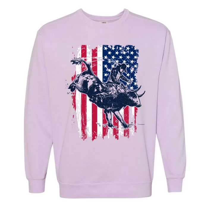 Rodeo Bull Rider American Flag Garment-Dyed Sweatshirt