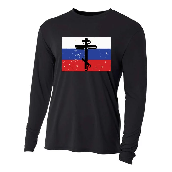 Russian Orthodox Flag Cross Gift Cooling Performance Long Sleeve Crew