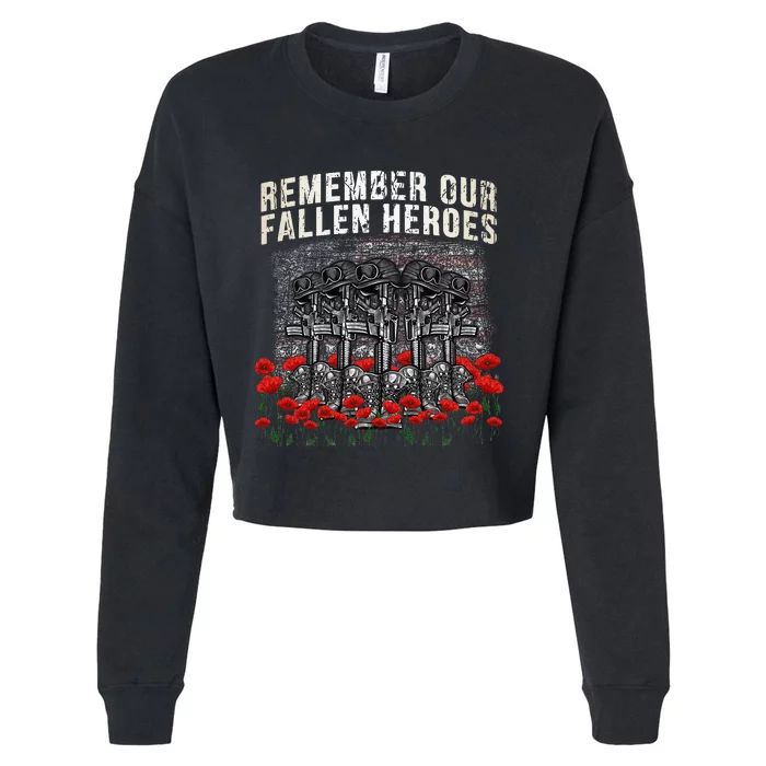 Remember Our Fallen Heroes Red Poppy Soldier Cropped Pullover Crew