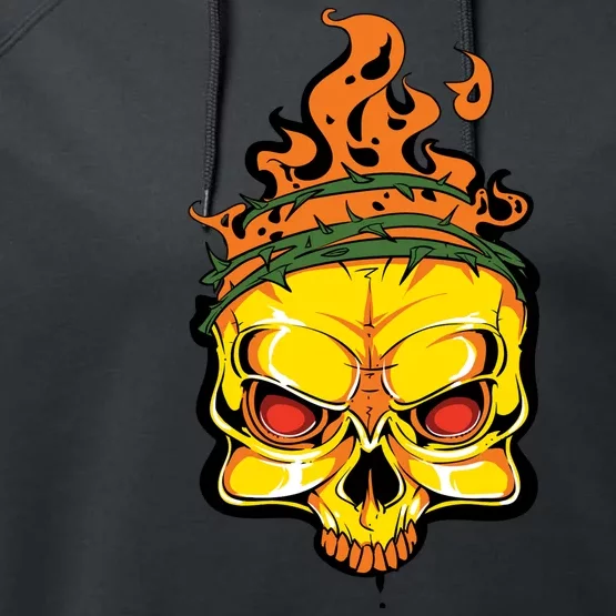 Rage Of Fire Faming Skull Creepy Skeleton Performance Fleece Hoodie