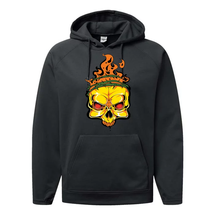 Rage Of Fire Faming Skull Creepy Skeleton Performance Fleece Hoodie