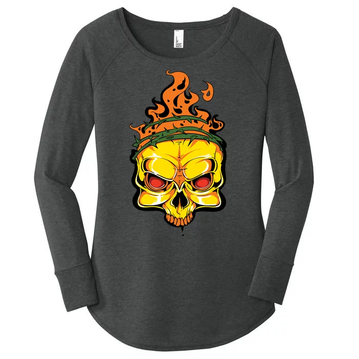 Rage Of Fire Faming Skull Creepy Skeleton Women's Perfect Tri Tunic Long Sleeve Shirt