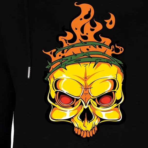 Rage Of Fire Faming Skull Creepy Skeleton Womens Funnel Neck Pullover Hood